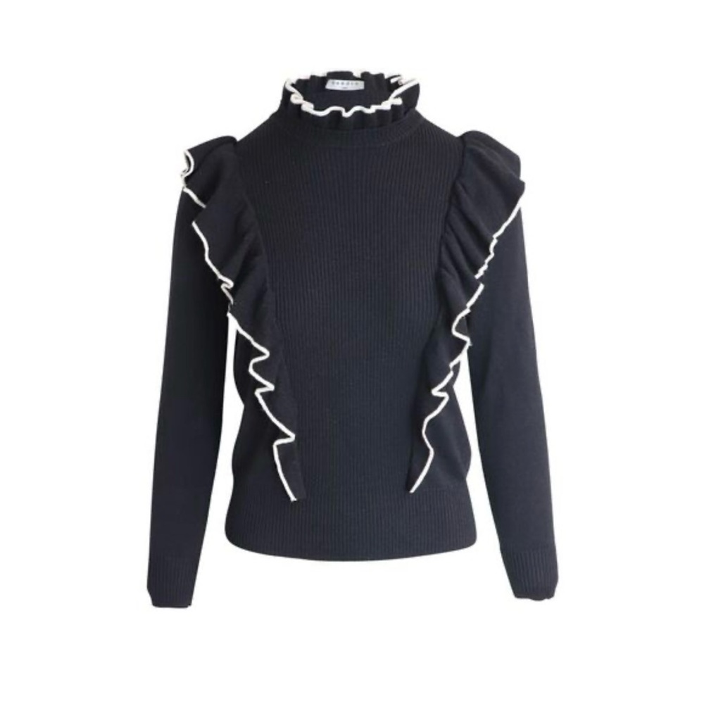 Sandro Nikita Black Ruffle Sweater Size 1